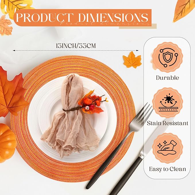 Geosar Disposable Paper Placemat Cotton Woven Look 13'',100 Pcs,Orange