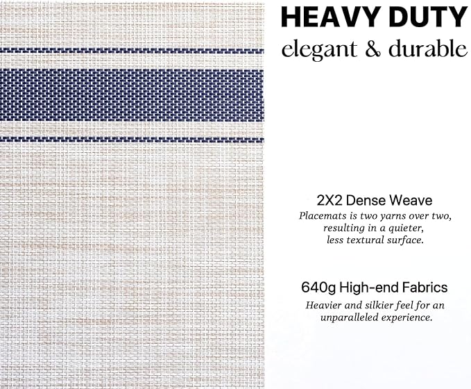 LEXMORE PlaceMats Set of 12 Vinyl/Plastic Woven Place Mats for Kitchen Table Indoor/Outdoor Washable PlaceMat Wipeable Dining Table Mats(Blue Skyline)