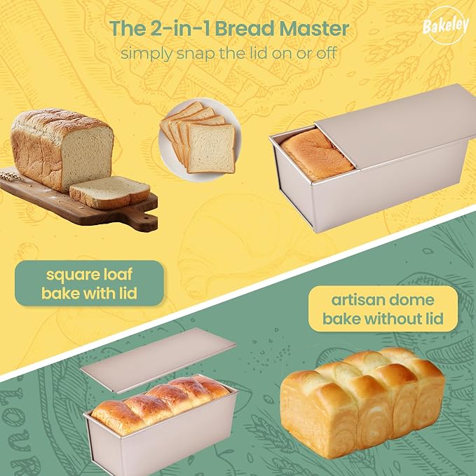 Commercial Pullman Loaf Pan with Lid, 2.2Lb Dough Capacity Non-stick Rectangle Flat Toast Box for Oven Baking 13.6"×5.4"×4.7"(Champagne Gold)