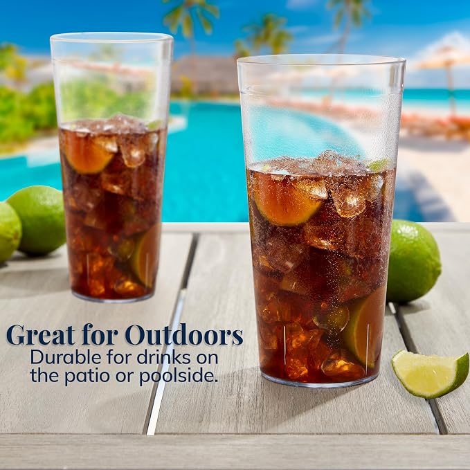 US Acrylic Cafe Plastic Reusable Tumblers, Clear, 32-Ounce, Set of 12 | Iced-Tea Cups, Restaurant Style, Stackable, BPA-Free, Made in USA