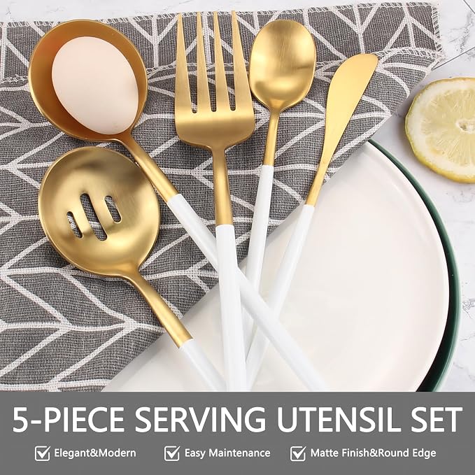 Whitegold Serving Utensils Set, 5pc Stainless Steel Serving Spoons | Serving Spoon,10.3’’,Utensils set for Parties,Buffet Serving Utensils,for Party Banquet,Heavy Duty Flatware,Dishwasher Safe