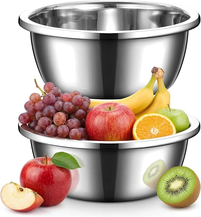 3 Pcs 8.24 Quart Stainless Steel Mixing Bowls, Large Oversized Metal Bowls | For Mixing, Baking, Serving, Marinating, Meal Prep, Home Kitchens And Commercial Use