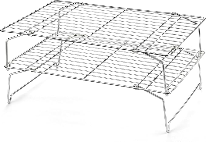 LIANYU Cooling Rack 15"x10" Set of 2, Stackable & Collapsible Cooling Racks | Stainless Steel Wire Baking Racks Fits Jelly Roll Pan, Great for Cooking, Baking, Roasting, Grilling, Oven & Dishwasher Safe