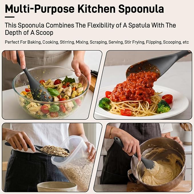 3 PACK Silicone Cooking Spatula & Spoon for Nonstick Cookware, BPA-Free | Multifunction Spoonula for Baking, Cooking, Serving, Mixing, Stirring, Scoop, Scrape - One-Piece Formed, Dishwasher Safe