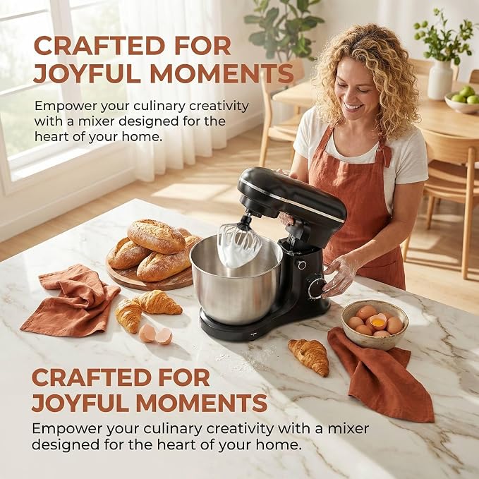Electric Stand Mixer With Bowl 6.5QT Stainless Steel, 10 Speeds Kitchen Stand Up Mixer for Baking Cakes Cookie Bread Salad Food with Egg Whisk, Dough Hook, Flat Beater - Portable Baking Mixers