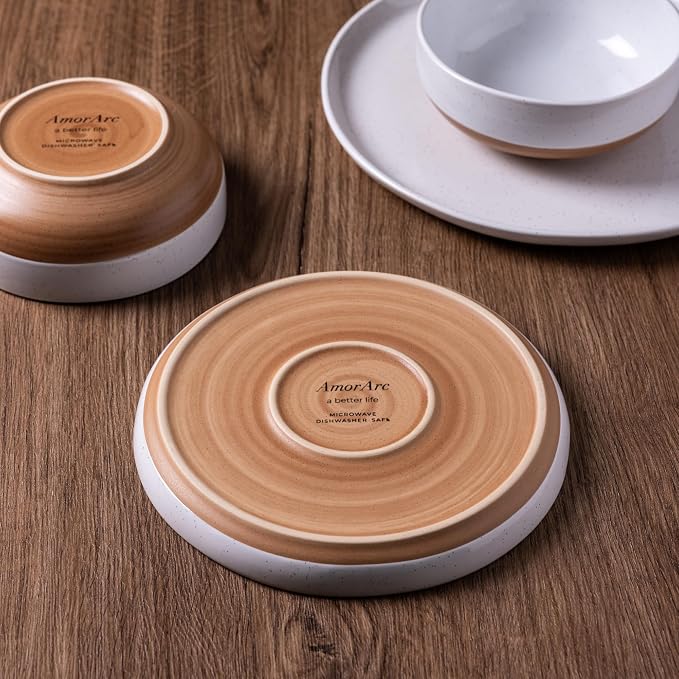AmorArc Dinnerware Sets for 4, 12 Pieces Ceramic Plates and Bowls Set | Scratch Resistant Stoneware Dishes Set, Dishwasher & Microwave Safe, Multi-Color