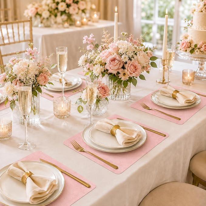 Maxpearl Faux Leather Placemats Set of 4, Easy to Clean, Peachy Pink | Waterproof - Heat Resistant - Non Slip - Wipe Clean Dining Table Place Mats, Suitable for Indoor & Outdoor Use, 17''×12''