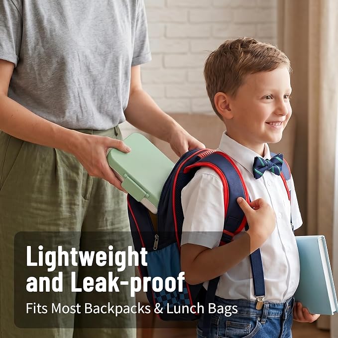 LOHASOK Stainless Steel Lunch Box, 34oz/1000ml, Green | 3-Compartment, Metal Bento Container, Leak Proof, Plastic Lid, for Kids Adults, BPA/BPS Free, Dishwasher Safe