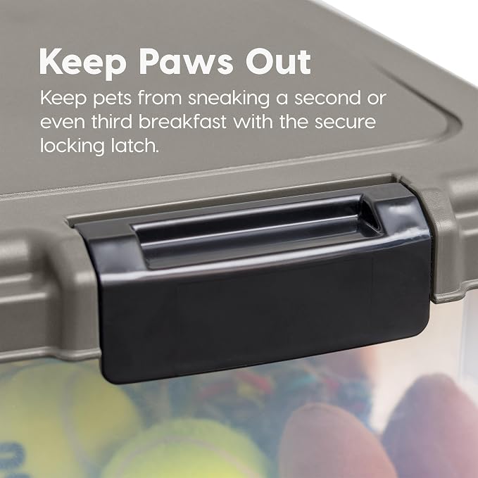 IRIS USA Airtight Dog Food Storage Container Combo, 30 lb & 11 lb Bin | Stackable food storage system includes scoop and wheels to keep kibble, treats, and pet food fresh and organized.