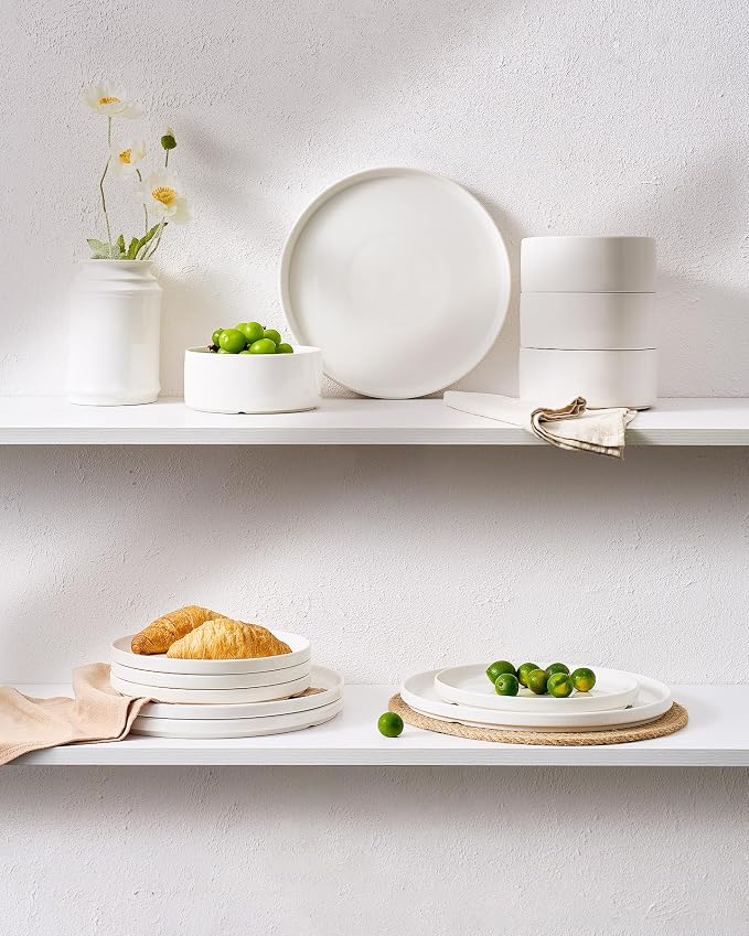 Famiware Porcelain 18-Piece Dinnerware Set, White | Plates and Bowls for 6, Dishwasher & Microwave Safe, Chip & Scratch Resistant, Ideal for Everyday & Formal Use