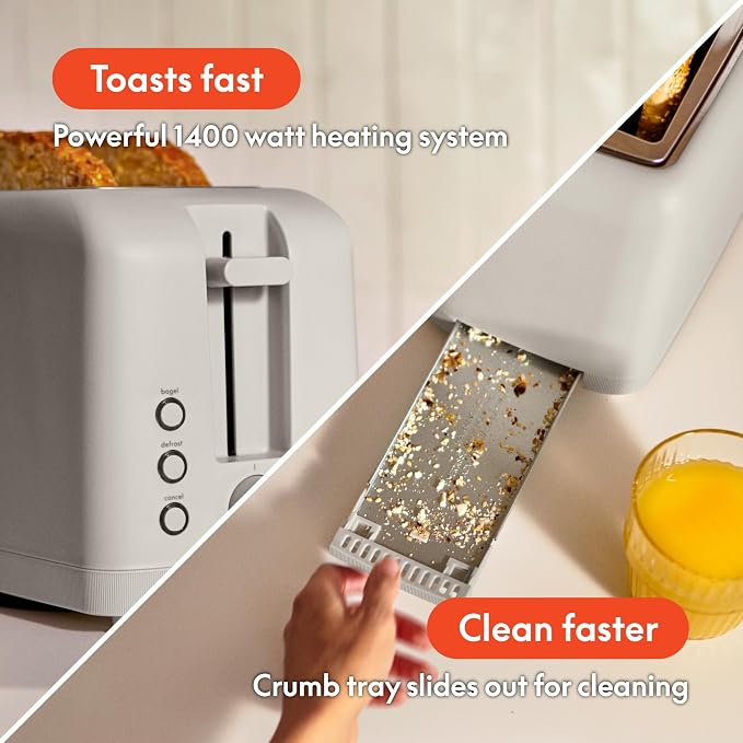 bella Fits-Anywhere™ Slim Toaster, 4 Slice Extra Long & Wide Slot, Oatmilk