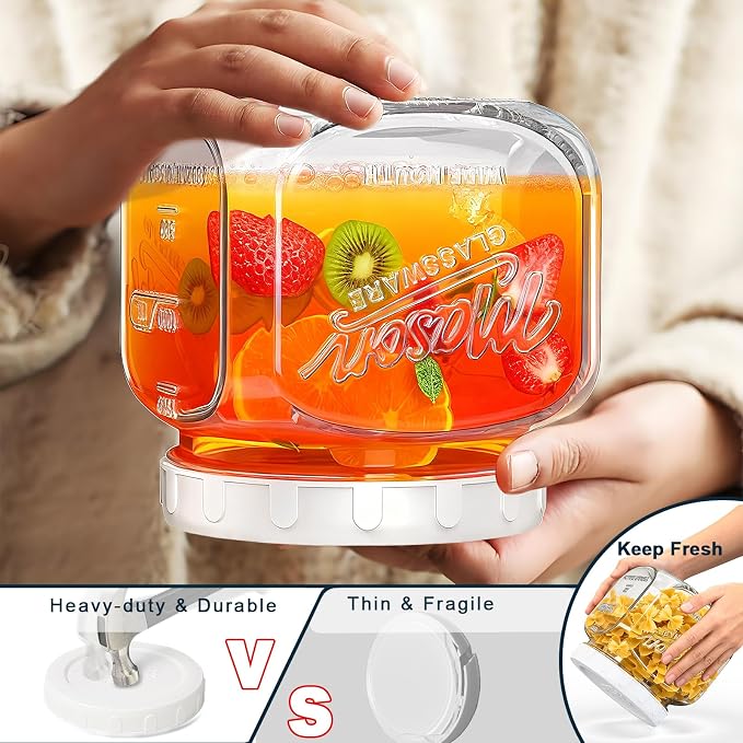 Glass Cookie Jar with Airtight Lid, 2 Pack 64 Oz Canning Jars | Half Gallon Mason Jar Wide Mouth for Food Storage, Flour, Sugar, Pasta, Sourdough - Square Glass Storage Container with Scale