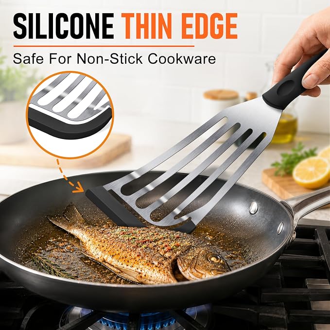 6Pcs Silicone Spatula Turner Set, Heat Resistant Silicone Spatula for Nonstick Cookware, BPA Free Kitchen Cooking Utensils Set, Flexible Spatula Turner for Flipping Eggs, Burger, Fish, Pancake