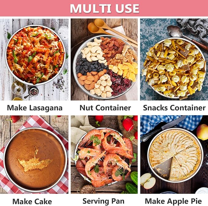 P&P CHEF Cake Pan Set of 3, 4" + 6" + 8" Round Baking Layer Cake Pan Tin | Stainless Steel & Mirror Finish, Bakeware for Birthday Weeding Anniversary, Heavy Duty & Non Toxic, Oven & Dishwasher Safe