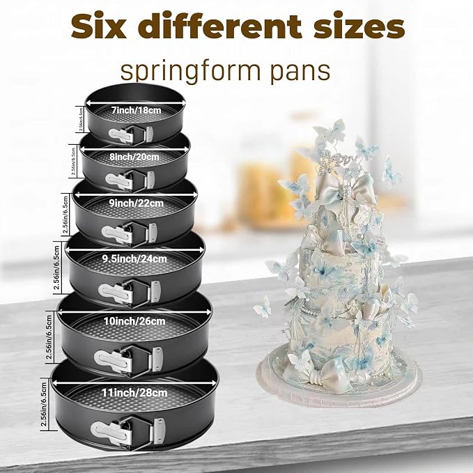 6PCS Nonstick Springform Pan Set Round Baking Pans Removable Bottom | 6size high-carbon steel set,450℉ safe Double nonstick coating leak-proof lock Perfect for cheesecakes&multi-layer cakes