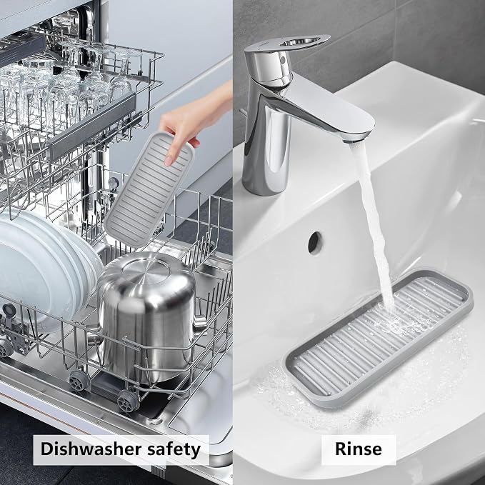 Silicone Sponge Holder for Kitchen Sink - Dish Soap Holder 2Pack Light Grey | Waterproof sponge soap tray, kitchen counter / bathroom sink caddy Organizer; dish sponge holder, soap dispenser, scrubbers