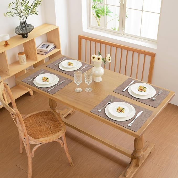 FROMHEART Faux Leather PU Placemats Set of 8 (Dark Coffee,11.8" x 17") | Waterproof,Heat/Oil Stain-Resistant Table Mat–Reversible,Non-Slip,Easy to Clean Place Mats for Kitchen,Dining,Indoor/Outdoor