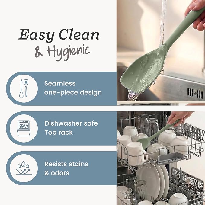 StarPack Silicone Spoonula The All-Rounder 11 Inch - LFGB Spoon Spatula, 600°F Heat Resistant, BPA-Free - One-Piece Seamless, Dishwasher Safe - for Nonstick Cookware, Sage Green