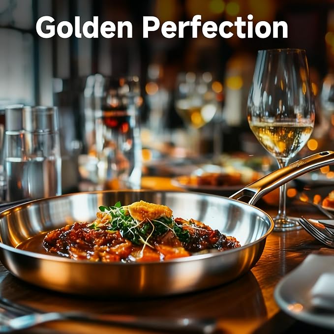 12 Inch Tri-Ply Stainless Steel Frying Pan, Set of 2 | Induction Compatible Sauté Pan with Even Heat for Searing | Oven & Dishwasher Safe | Professional Restaurant Grade Cookware