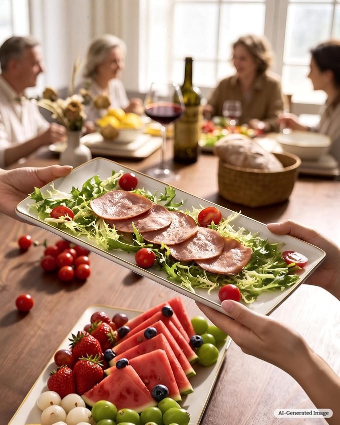 Famiware Serving Platters Set of 3 Sizes - Rectangular, Cappuccino White | 15.67"/14.1"/12.6" Fine Stoneware Serving Trays for Party, Entertaining for Food, Turkey, Cheese, Microwave Dishwasher Safe