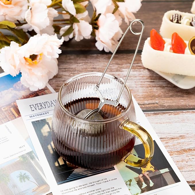 Yinder 40 Pcs Loose Leaf Tea Infuser Stainless Steel Mesh Snap Tea Ball Strainers with Handle Metal (Silver)