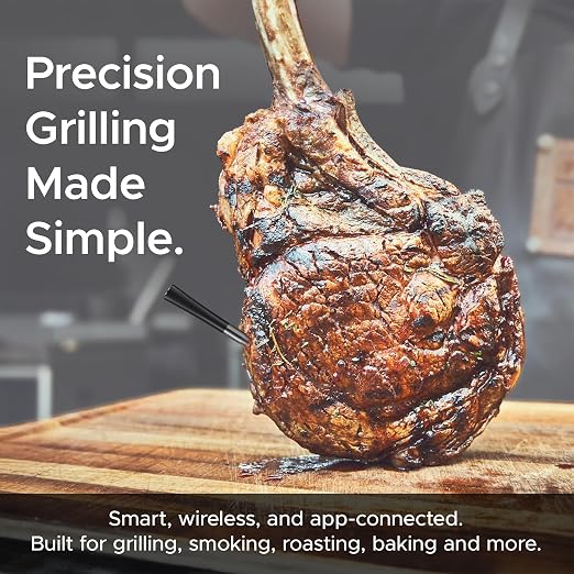 Smart Wireless Meat Thermometer Digital, Bluetooth Meat Thermometer Wireless with Dual High-Accuracy Sensors, Instant Read LCD & App Control for Kitchen BBQ Grill Smoker Air Fryer