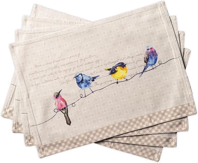 Maison d' Hermine Placemats Set of 4 Reusable 100% Cotton (13"x19") | Cloth Place Mats Washable Table Mats for Kitchen Dining Party Wedding Hotel Home Restaurant Spring Summer - Birdies on Wire