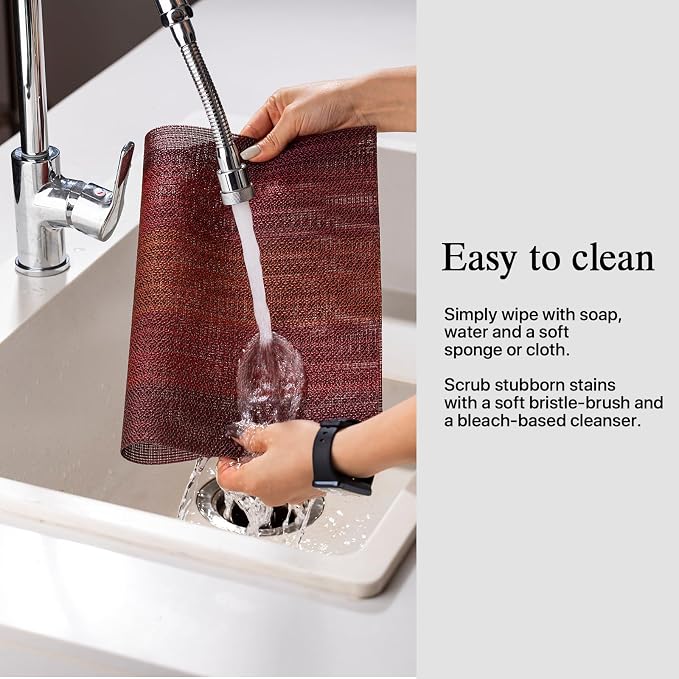 Placemats Set of 4 - Easy Clean Woven Vinyl Placemats for Dining Table, Indoor/Outdoor Place Mats, Washable PVC Table Mats（Pomegranate Parade）