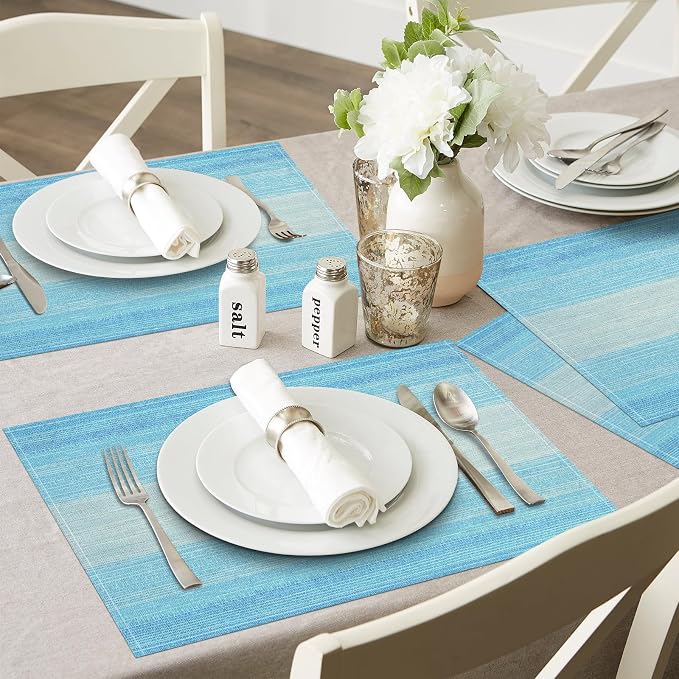 Blue Placemats Set of 2, 12x18 Inch Washable Easy to Clean Heat-Resistant Anti-Skid Navy Blue Placemats for Holiday Party Kitchen Dining Room Decoration