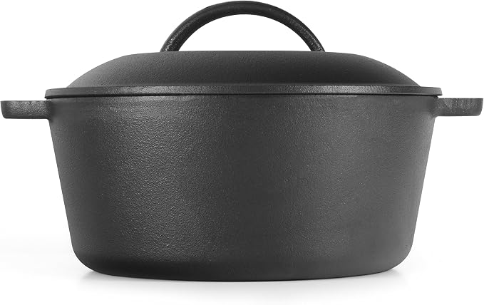 Commercial Chef 5-Qt. Dutch Oven with Lid, Pre-Seasoned Cast Iron, CHFL545 | Integrated Handles, Works on All Cooktops Including Induction, Outdoor Cookware for Campfires or Grills