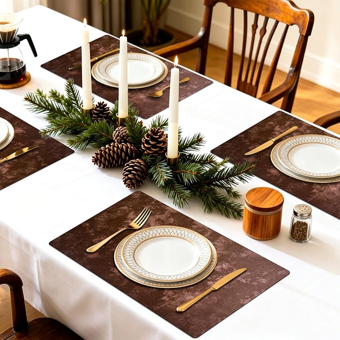 Faux Leather Placemats Set of 6, 11.8"x17.7", Coffee Brown | Reversible Table Mats, Waterproof, Stain & Heat Resistant, Easy Clean for Dining, Gatherings, Outdoor