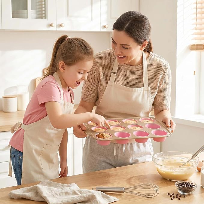 Silicone Muffin Pans for Baking with Metal Frame, 12-Cup Silicone Cupcake Pan, Egg Bite Silicone Mold, Nonstick, BPA Free, Oven & Dishwasher Safe