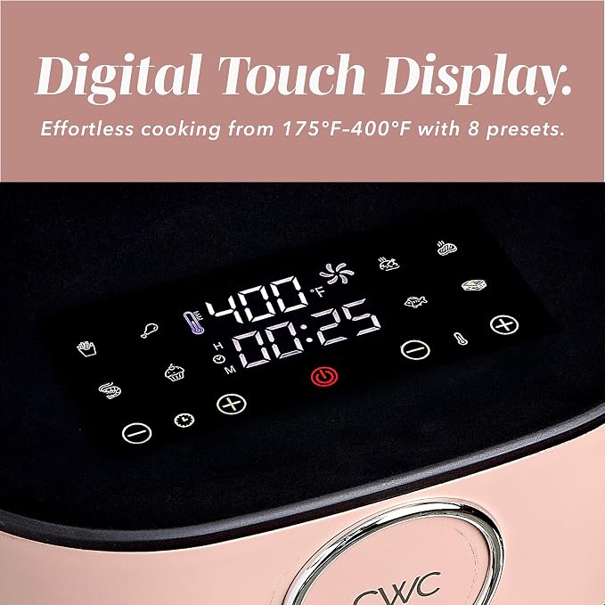 COOK WITH COLOR 1400W 5.5Qt Digital Kitchen Air Fryer with Glass Basket, 8 Presets Healthy Cooking Options, Bake, Fry, Reheat, 60-Min Timer, Adjustable Temperature Control 175°F–400°F, Blush