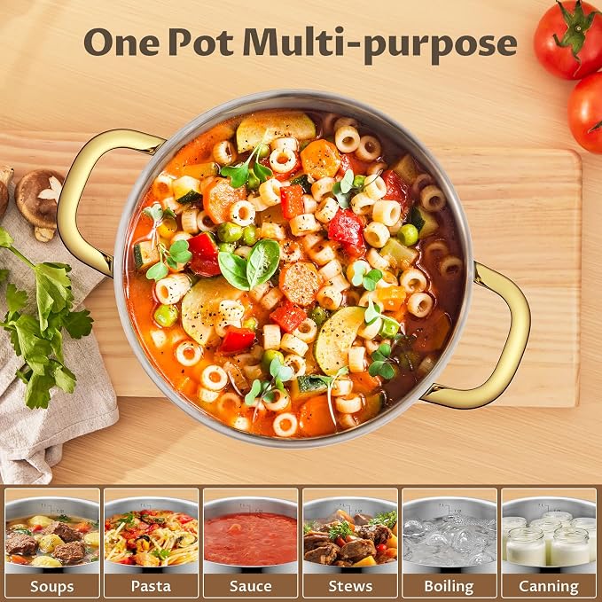 BEZIA 12 QT Stainless Steel Stock Pot, Uncoated Large Soup Pot with Lid | Tri-ply Base for Even Heat, All Stoves Compatible, Oven & Dishwasher Safe, for Seafood Boils, Batch Cooking & Holiday Feasts