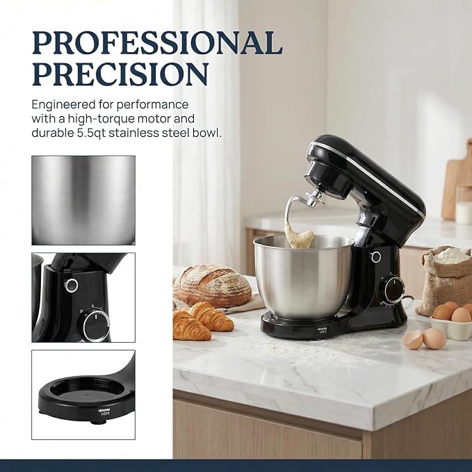 Electric Stand Mixer With Bowl 6.5QT Stainless Steel, 10 Speeds Kitchen Stand Up Mixer for Baking Cakes Cookie Bread Salad Food with Egg Whisk, Dough Hook, Flat Beater - Portable Baking Mixers