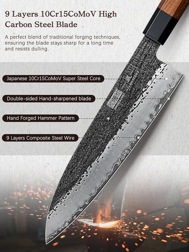 HOSHANHO 5 Pieces Knife Set, 10CR15MOV High Carbon Steel Chef Knife Set | Razor Sharp Japanese Kitchen Knife Set for Daily Prep, Professional Knives Set for Kitchen with Ergonomic Rosewood Handle