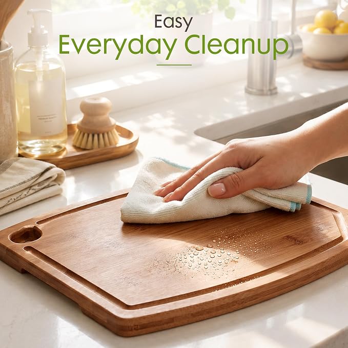 Astercook Large Bamboo Cutting Board, Deep Carbonized Wooden Chopping Board with Juice Groove and Handle, Kitchen Prep & Serving Board for Meat, Vegetables, Bread and Charcuterie