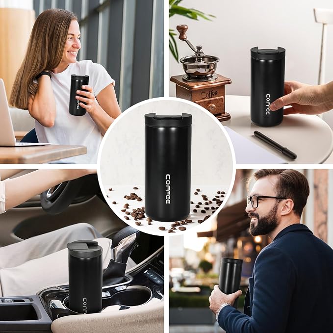 Insulated Coffee Mug 14oz,Travel Coffee Tumbler,Vacuum Insulated Coffee Mug with Leak Proof Screw Lid Coffee Cup for Men and Women for Hot & Cold Drinks, 400ml, Black