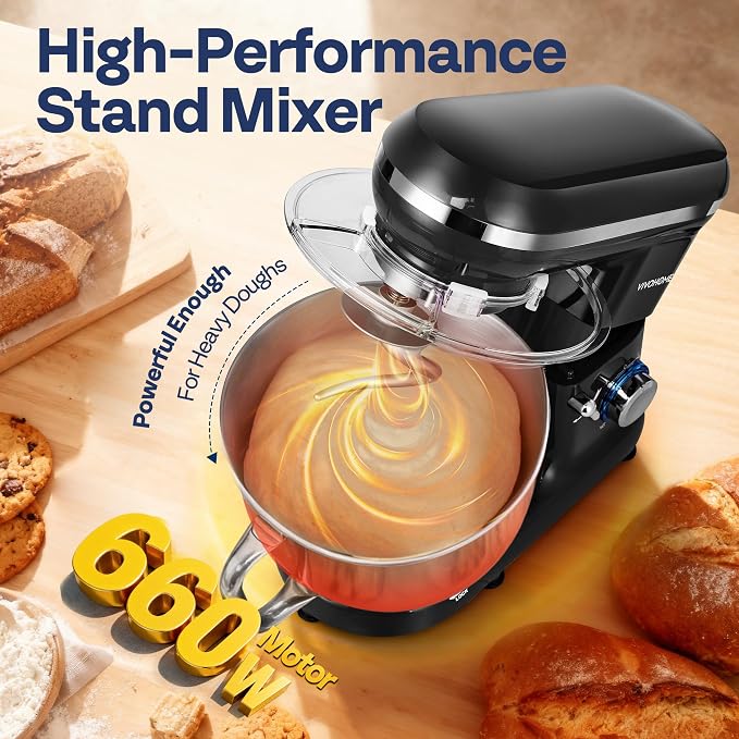 VIVOHOME Stand Mixer, 6-Quart Tilt-Head Kitchen Mixer with Bowl, Black | 10 Speeds, Dough Hook, Beater, Whisk, Splash Guard, Egg Separator, for Cake & Bread