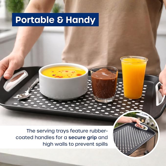 Food Trays for Eating on Couch - 2 Pack - Non Slip Dinner Trays for Eating Set of 2 Non Slip Serving Tray and Food Tray with Handles (White)