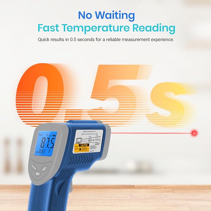 Etekcity Infrared Thermometer Laser Temperature Gun 774, Blue | Cooking, Pizza Oven, Griddle, BBQ, Meat, HVAC, Engine, Adjustable Emissivity, MAX Display, Surface Measurement