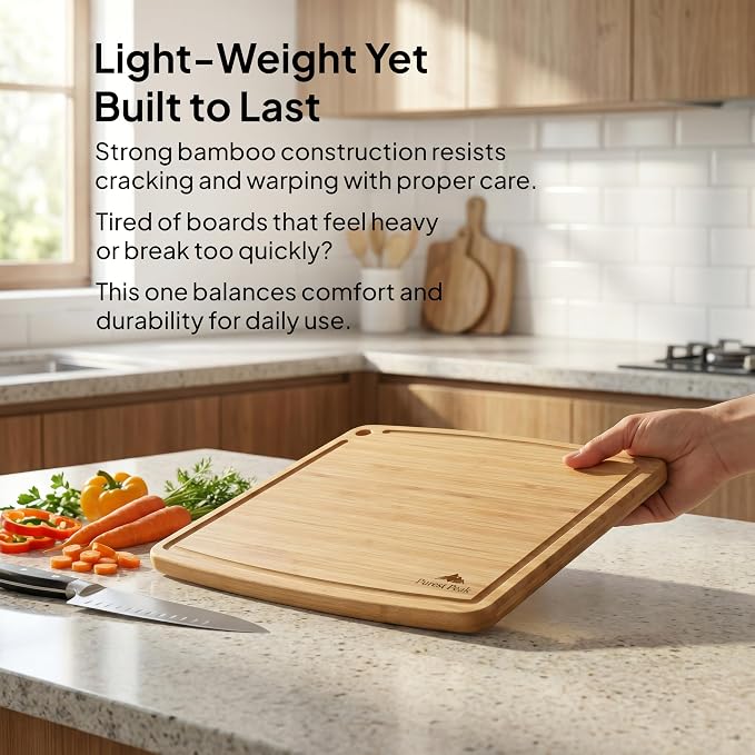 Bamboo Cutting Board Set of 3 with Storage Holder, Reversible Wood Cutting Boards with Juice Groove, Food-Safe Oil Finish, Small Medium Large for Kitchen, Meat, Vegetables,Cheese & Serving