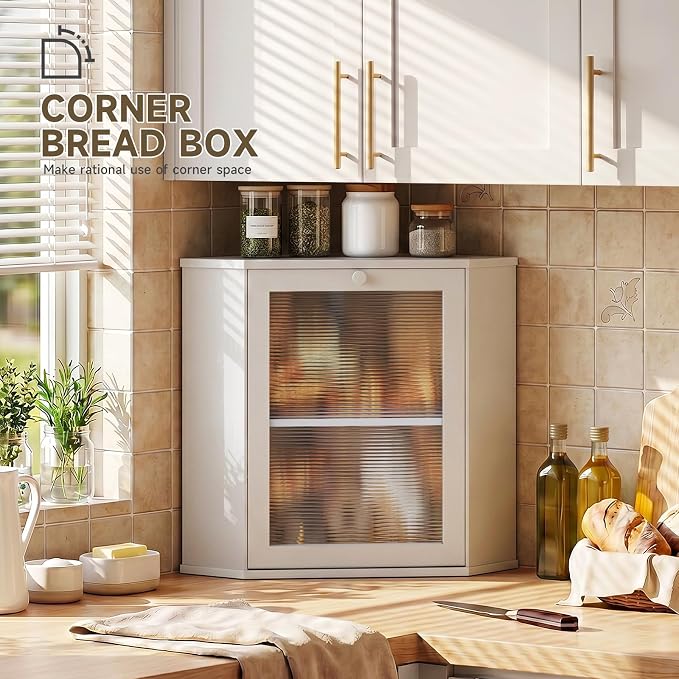 Bread Box for Kitchen Corner Countertop,Large Bread Basket (White, X-Large) | Double Layer Bamboo Bread Storage Container for Kitchen Countertop,Height Adjustable