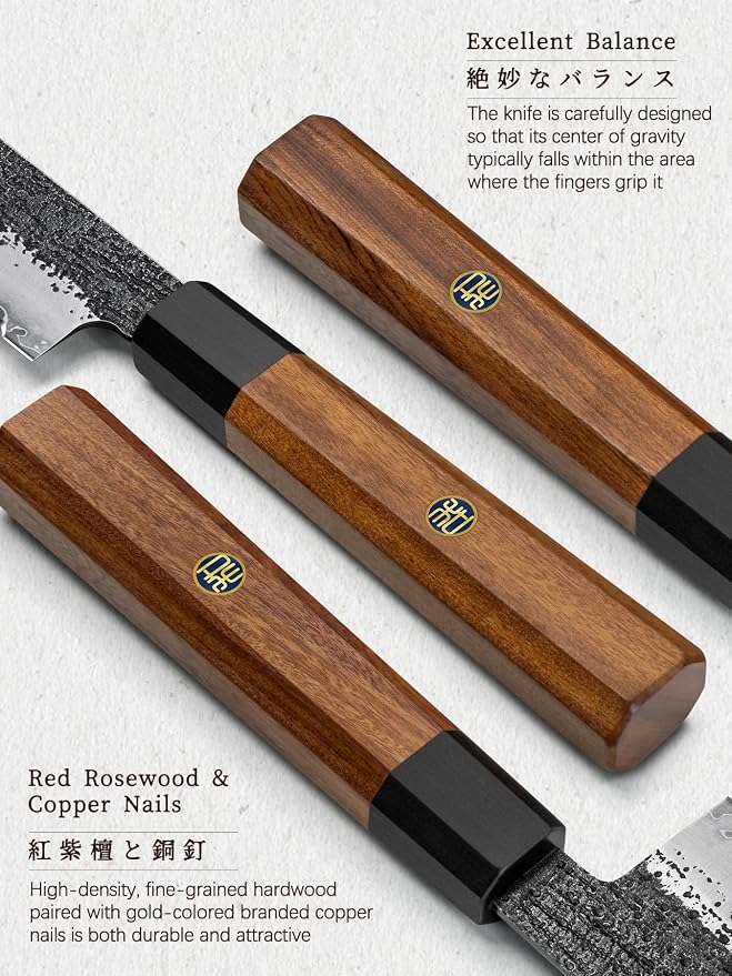 HOSHANHO 7 Pcs Knife Set with Magnetic Knife Block, Ultra Sharp Knife Set | Hand Forged 9 Layers 10CR15MOV High Carbon Steel Kitchen Knife Set, Japanese Chef Knife Set with Ergonomic Rosewood Handle