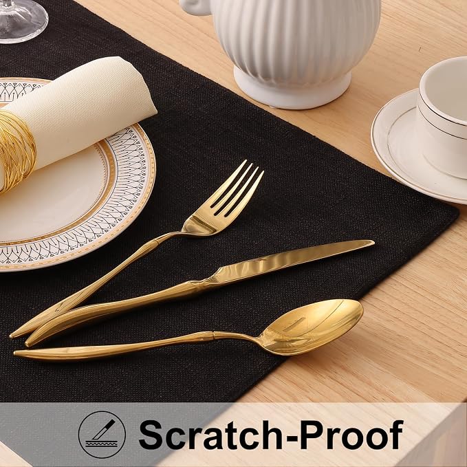 Faux Cotton Linen Placemats Set of 6, Cloth Washable Farmhouse Dining Table Mats for Indoors & Outdoors, Easy to Clean, Black, 13 x 19 Inch