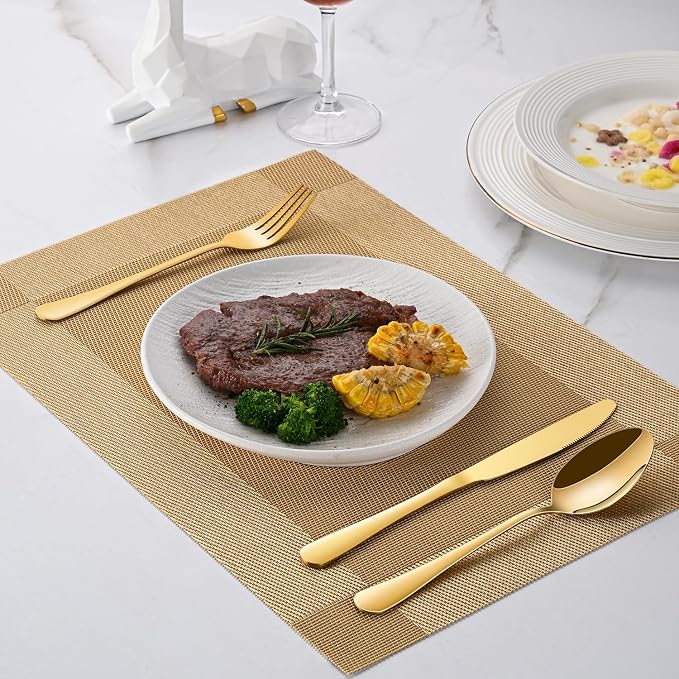 DEHOV 30 PCs Gold Flatware Sets Service For 6 Person,Shiny Gold Stainless Steel Silverware Sets Dinner Knives Fork And Spoons For Home Party And Wedding