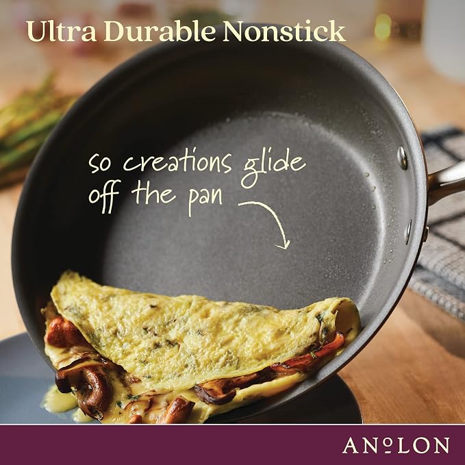 Anolon Advanced Home Hard-Anodized Nonstick Skillet, 10.25-Inch | Premium Non Stick Frying Pan, Oven Safe to 400°F, Durable Everyday Cooking, in Bronze