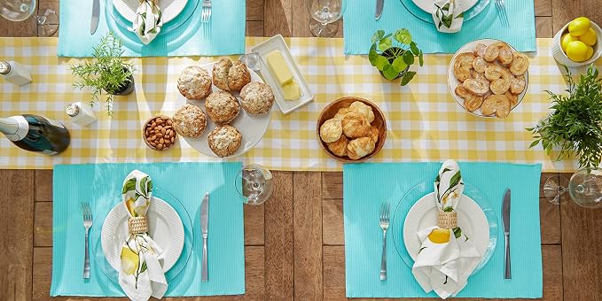 DII Basic Everyday Ribbed Tabletop 100% Cotton, Placemat Set, 13x19, Aqua, 6 Piece