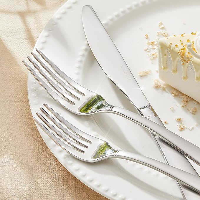 65-Piece Flatware Set, 18/10 Stainless Steel Utensil for 12 | Bead Edge Design, Matte Silver Finish, Dishwasher Safe, Elegant Table Setting, Daily Dining & Special Occasions
