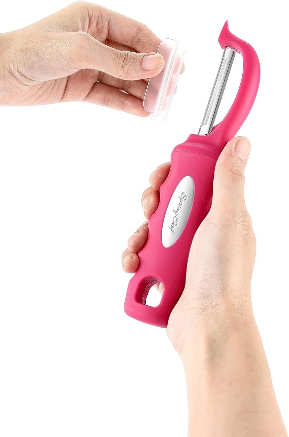 Spring Chef Swivel Vegetable Peeler for Kitchen w/Soft Grip Handle, Pink | Premium Potato Peeler w/ Ultra Sharp Stainless Steel Blades, Multifunctional Veggie Peeler for Apple, Carrot, Cucumber, Fruit